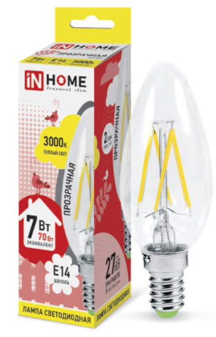 Лампа светодиодная LED-СВЕЧА-deco 7Вт 230В Е14 3000К 630Лм прозрачная