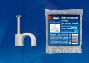 Пластиковые скобы Uniel UCC-R25 White 100 POLYBAG - купить в Москве