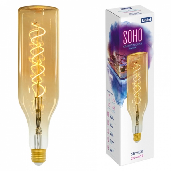 Лампа светодиодная SOHO LED-SF20-5W/SOHO/E27/CW GOLDEN GLS77GO золотистая колба, спиральный филамент с гарантией 